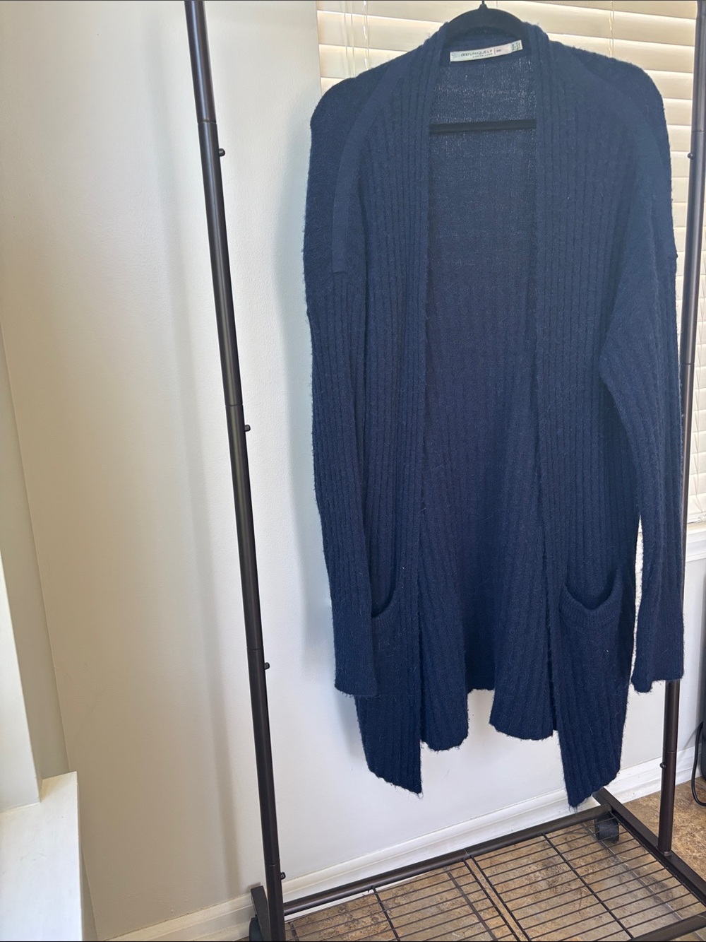 Lorna Jane Navy Open Knit Draped Cardigan